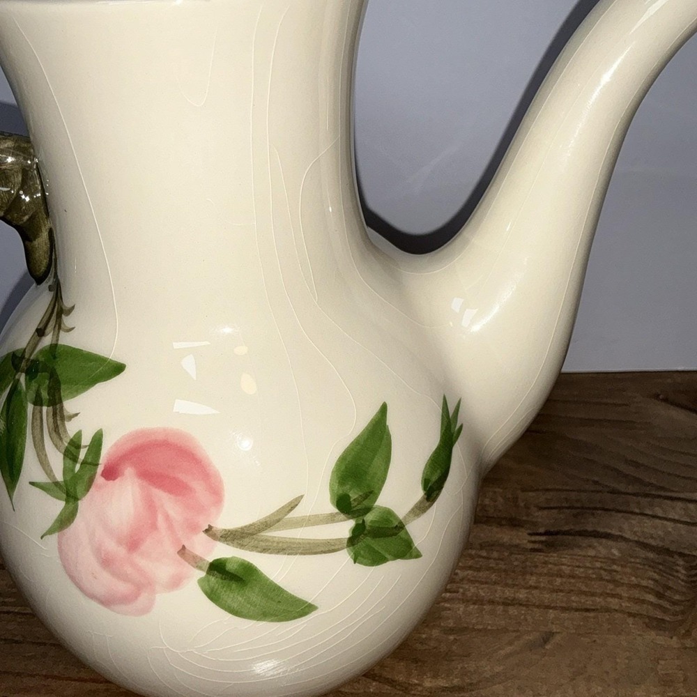 Franciscan Desert Rose Coffee Pot W/ Lid USA Pink Roses Green Handle Pottery Vtg - Picture 7 of 15
